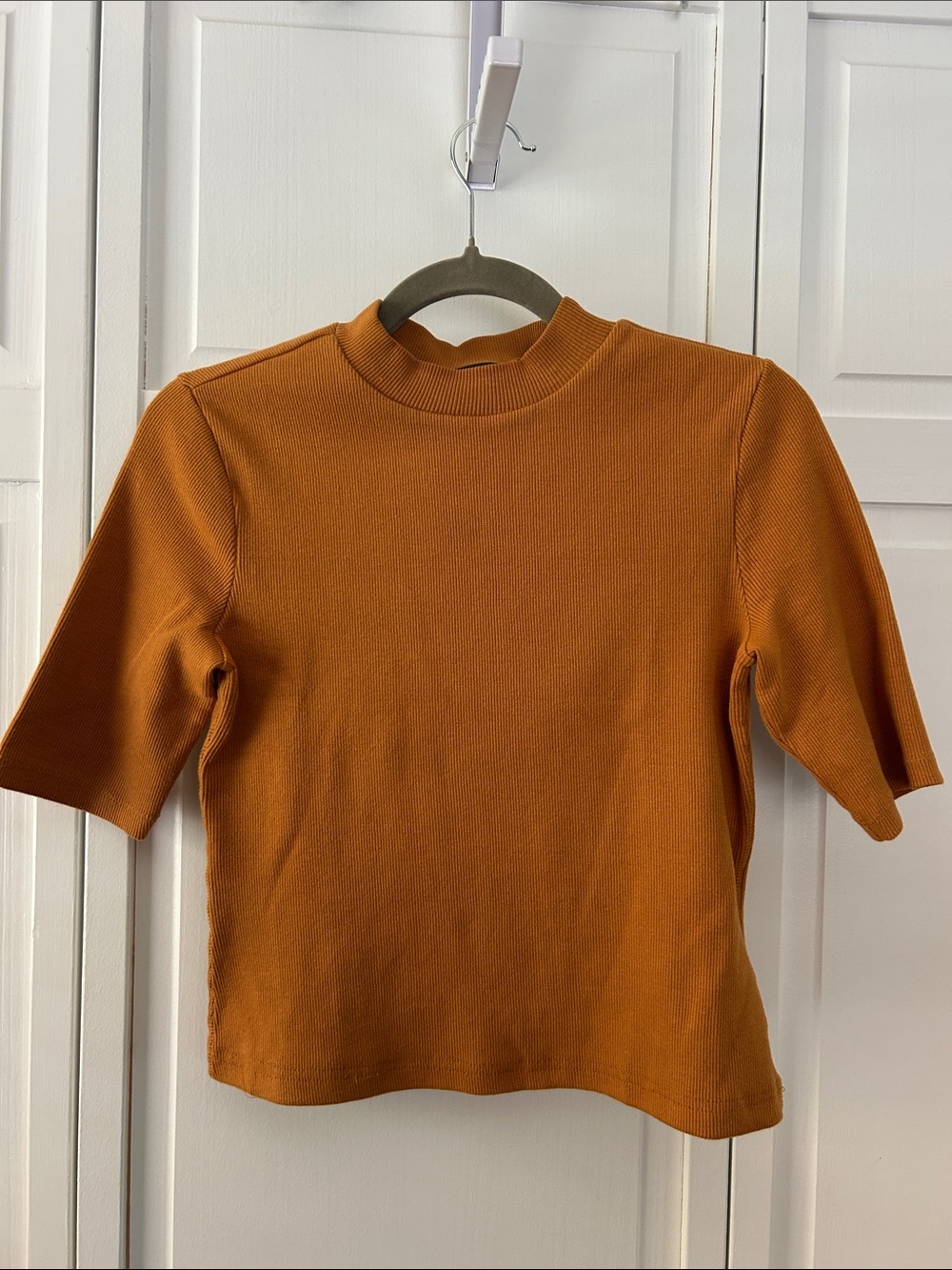 Anthropologie Maeve Mock Neck Top in Rust Orange
